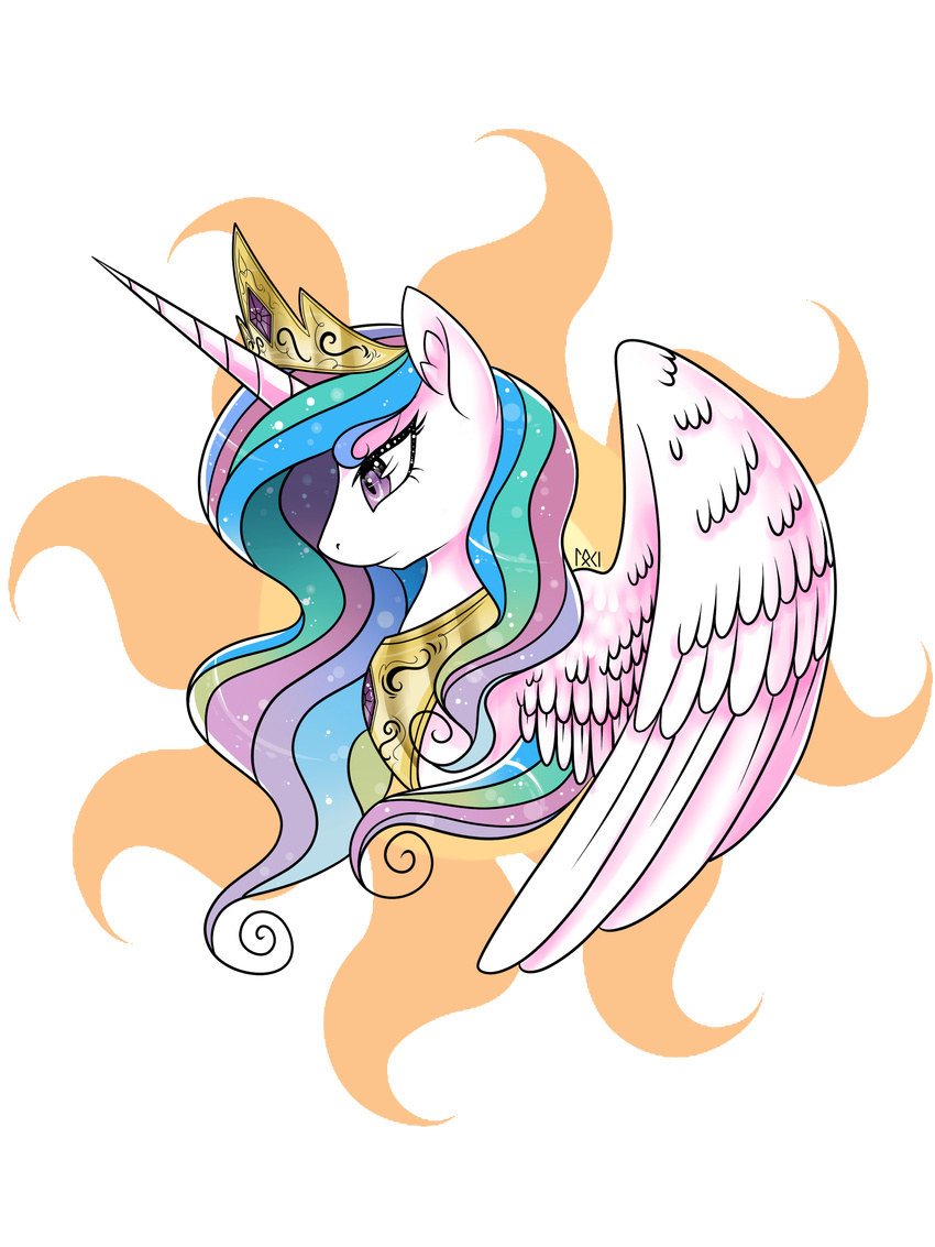 crown equine female feral friendship_is_magic fur hair horn horse long_hair mammal multi-colored_hair my_little_pony plain_background pony princess_celestia_(mlp) purple_eyes smile solo sun toxicunicorns transparent_background white_fur winged_unicorn wings