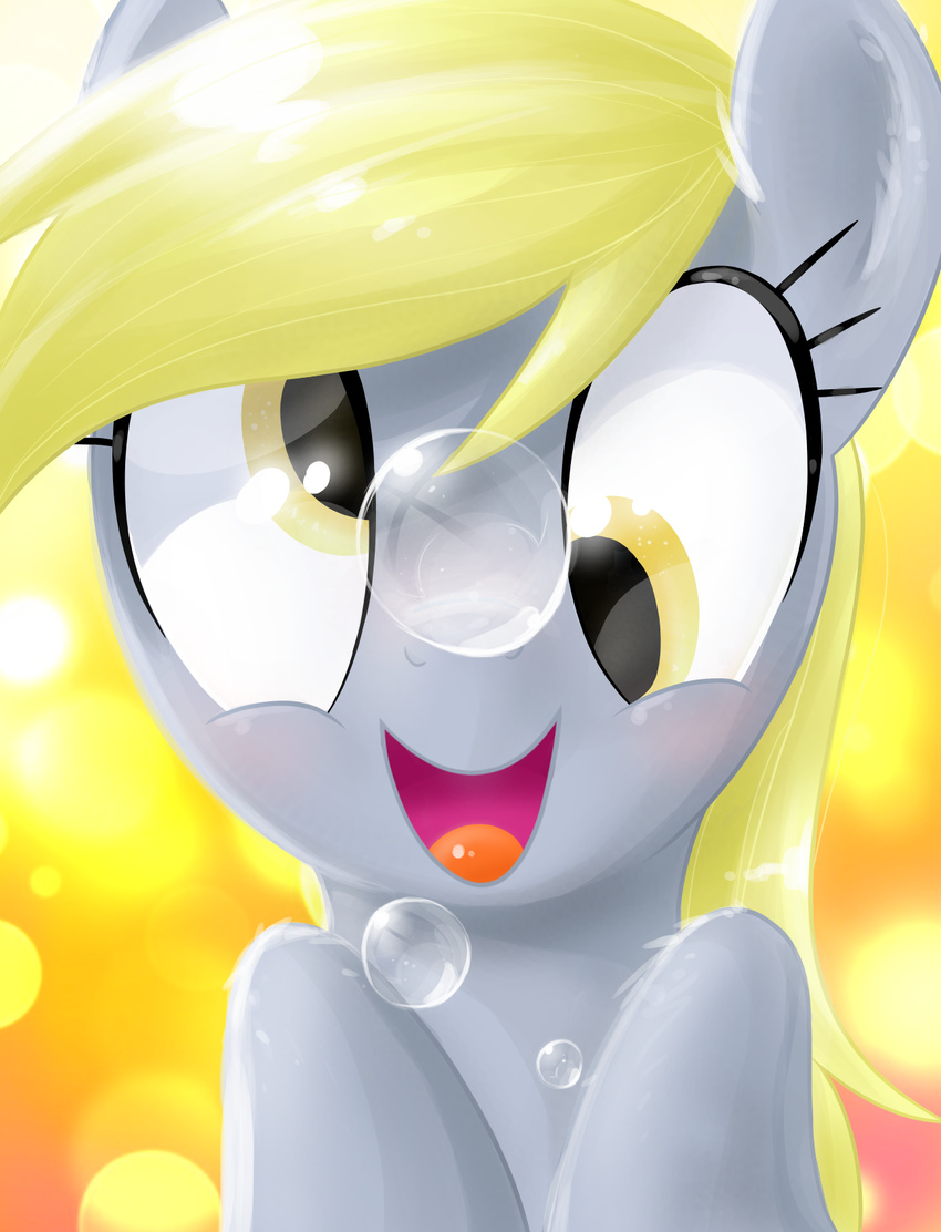 blonde_hair bubble bubbles derp_eyes derpy_hooves_(mlp) equine female feral friendship_is_magic fur grey_fur hair horse keshapanther long_hair looking_at_viewer mammal my_little_pony open_mouth pegasus pony smile solo tongue wings yellow_eyes
