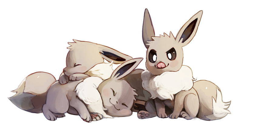 animal_ears eevee fur lying no_humans pokemon simple_background sleeping sora23163 tail tongue tongue_out white_background
