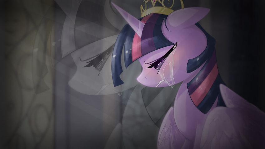 crown crying equine female feral friendship_is_magic frown fur hair horn horse keshapanther long_hair mammal multi-colored_hair my_little_pony open_mouth pony purple_eyes purple_fur purple_hair solo tears twilight_sparkle_(mlp) widescreen winged_unicorn wings