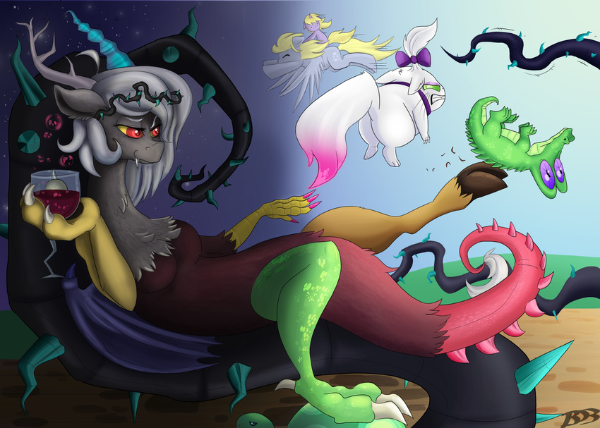 alligator antler blonde_hair crossgender derpy_hooves_(mlp) discord_(mlp) draconequus equine eris female feral flying friendship_is_magic fur grey_fur gummy_(mlp) hair horn horse long_hair male my_little_pony pegasus pony purple_eyes red_eyes reptile scalie smile tank_(mlp) thenornonthego tortoise unicorn wings