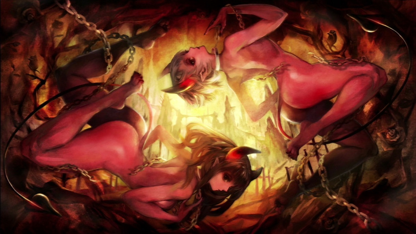 demon dragon's_crown dragon's_crown female fire horn roses wings