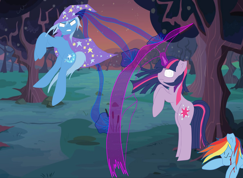 cutedementia equine female fight friendship_is_magic fur group hair horn horse magic mammal multi-colored_hair my_little_pony pony purple_fur rainbow_dash_(mlp) rainbow_hair trixie_(mlp) twilight_sparkle_(mlp) unicorn