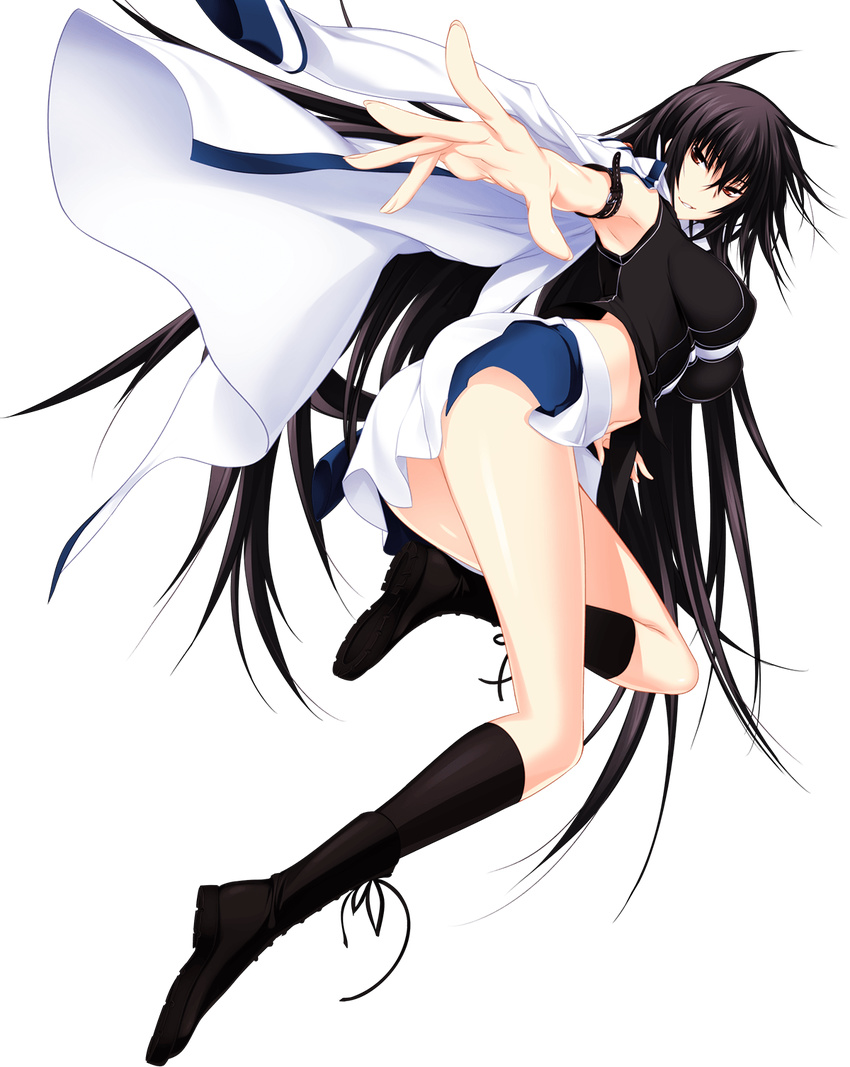 1girl black_hair kawagishi_keitarou kawakami_momoyo looking_at_viewer maji_de_watashi_ni_koi_shinasai! navel open_clothes open_shirt red_eyes shirt skirt sleeveless sleeveless_shirt wagi