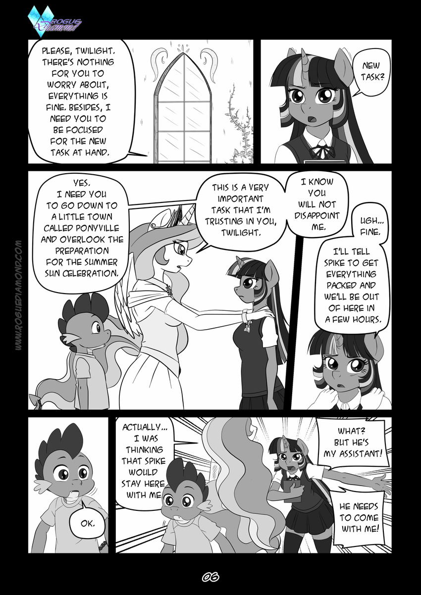 anthro anthrofied book bracelet cat_eyes clothing comic crown dialog dragon dress english_text equine female friendship_is_magic hair horn horse jewelry legwear male mammal multi-colored_hair my_little_pony pia-sama pony princess_celestia_(mlp) skirt slit_pupils spike_(mlp) stockings text twilight_sparkle_(mlp) window winged_unicorn wings young