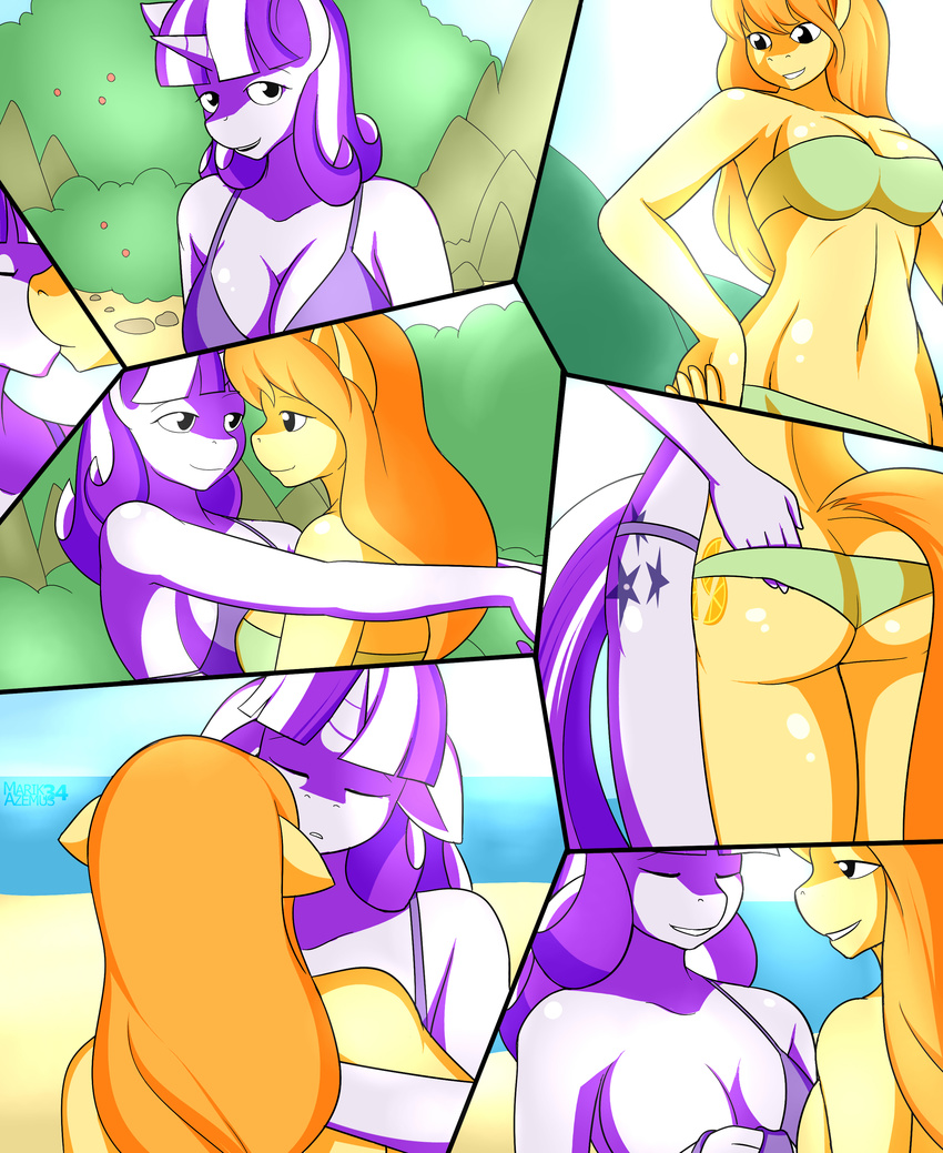 anthro anthrofied aunt_orange_(mlp) beach bikini breasts bush butt cleavage clothed clothing comic cutie_mark equine female friendship_is_magic hair horn horse hug lesbian mammal marik_azemus34 my_little_pony orange_hair pony purple_hair sand sea seaside snad star_sparkle_(mlp) swimsuit twilight_velvet_(mlp) two_tone_hair undressing unicorn water white_hair