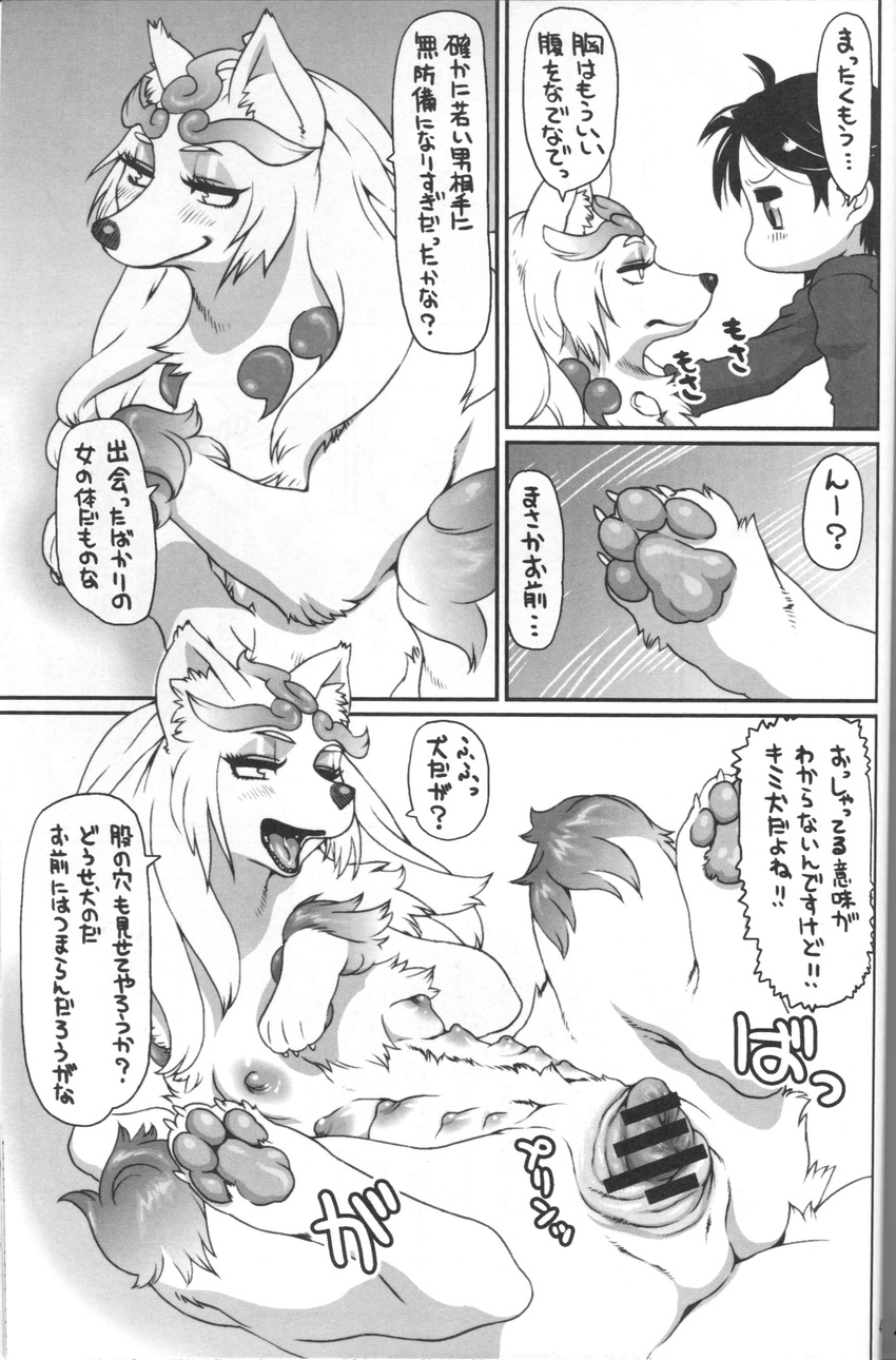 anus bestiality blush canine female feral human interspecies male mammal monochrome nezumi penis presenting puffy_anus pussy translated translation_request young