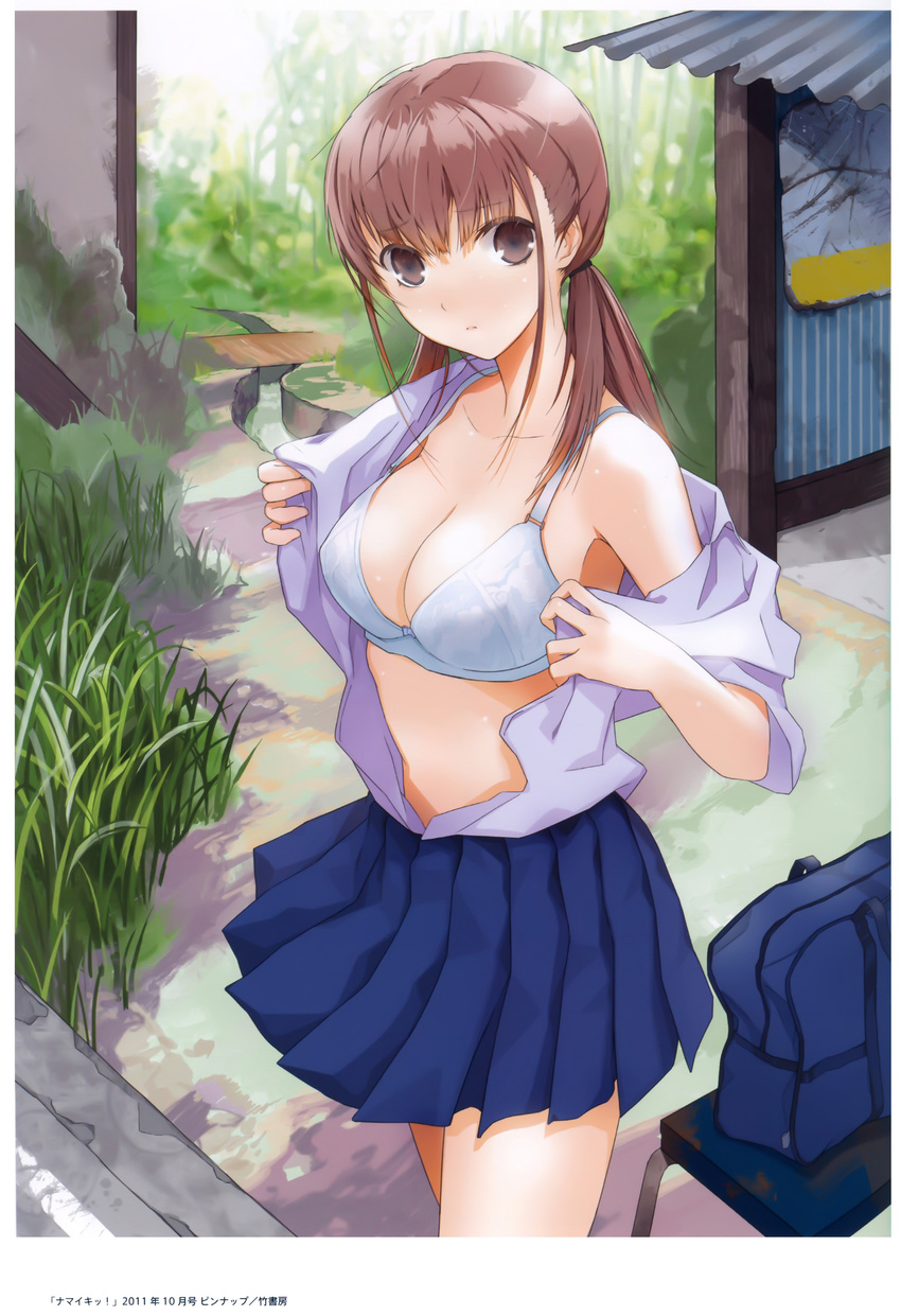 bra cleavage fuyuno_haruaki open_shirt seifuku undressing