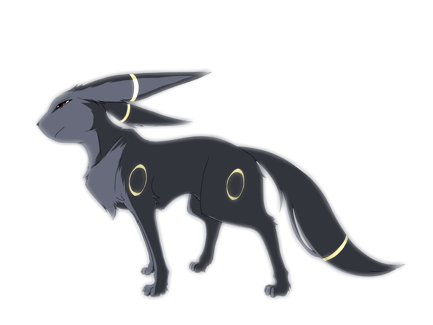 ambiguous_gender black_fur black_nose canine eeveelution feral fur half-closed_eyes katoa_shippo long_ears mammal nintendo paws plain_background pok&#233;mon pok&eacute;mon red_eyes solo standing umbreon video_games white_background