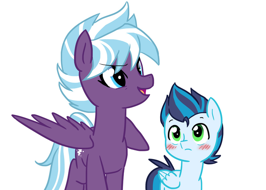 blue_fur blue_hair blush cutie_mark duo equine female friendship_is_magic fur green_eyes hair horse kilala97 male mammal multi-colored_hair my_little_pony open_mouth original_character pegasus plain_background pony purple_fur smile two_tone_hair white_background wings