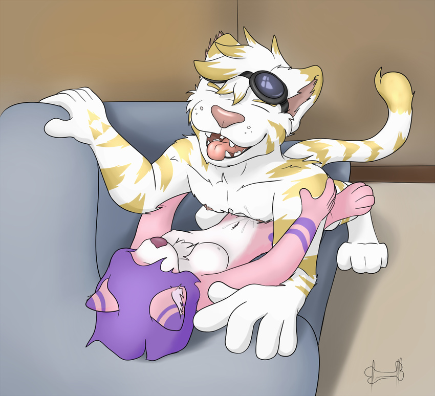 cum duo eyewear feline female fuzzywuff goggles male mammal open_mouth orgasm paedophilia pinned_down samantha simple_background sofa straight stripes teenager teeth tiger torahi white_tiger young