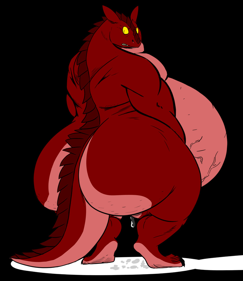 anthro belly big_butt big_thighs butt female hyper hyper_pregnancy leaking looking_at_viewer looking_back no_breasts nyarai overweight pregnant reptile reptilian riis scales scalie solo