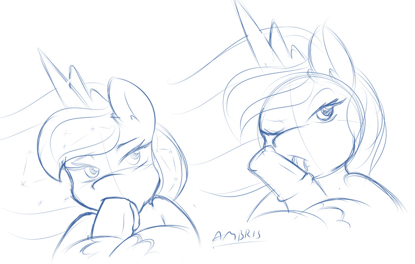 anatomically_correct animal_genitalia crown equine fellatio female friendship_is_magic hair hi_res horn horse horsecock looking_at_viewer male mammal my_little_pony one_eye_closed oral oral_sex penis pony princess_celestia_(mlp) princess_luna_(mlp) sex signature sketch sparkles straight tongue tongue_out winged_unicorn wings