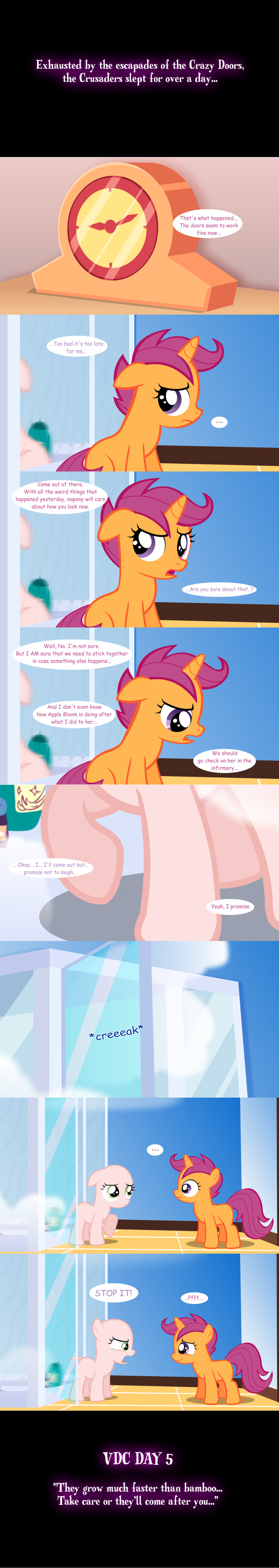 comic dialog english_text equine female feral friendship_is_magic horn horse jananimations laugh male mammal my_little_pony pony scootaloo_(mlp) shower sweetie_belle_(mlp) text tumblr unicorn young