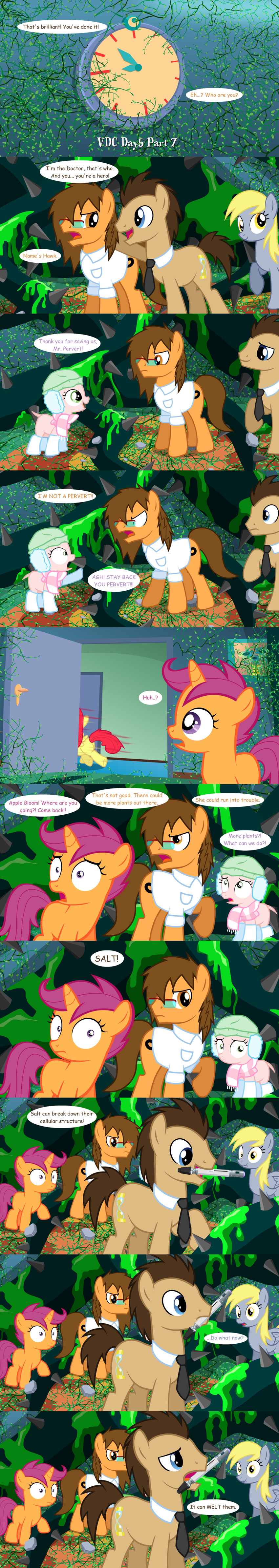 comic cutie_mark_crusaders_(mlp) derpy_hooves_(mlp) doctor_whooves_(mlp) earmuffs epic_fail equine female feral friendship_is_magic hat horn horse jananimations mammal my_little_pony original_character pegasus pony scared scarf scootaloo_(mlp) sweetie_belle_(mlp) tentacles tumblr unicorn vines wings young