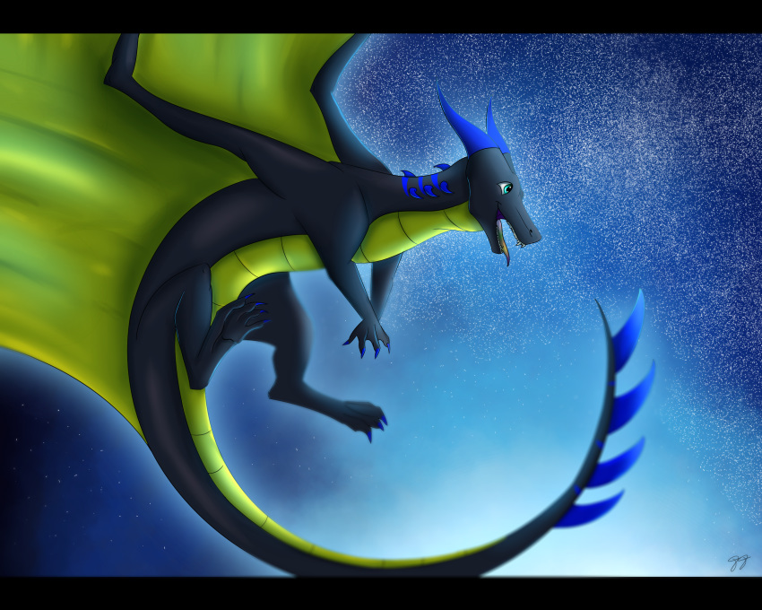 2017 blue_eyes claws digital_media_(artwork) dragon horn membranous_wings open_mouth tarkir teeth tongue wings