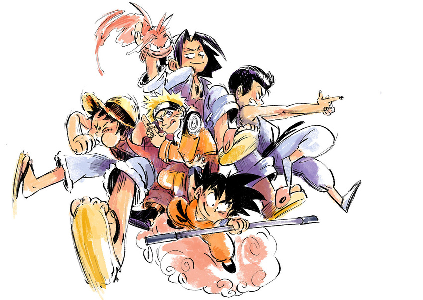 asakura_yoh asakura_you crossover dragon_ball dragonball monkey_d_luffy multiple_boys naruto one_piece shaman_king shounen_jump son_gokuu urameshi_yusuke uzumaki_naruto yuu_yuu_hakusho