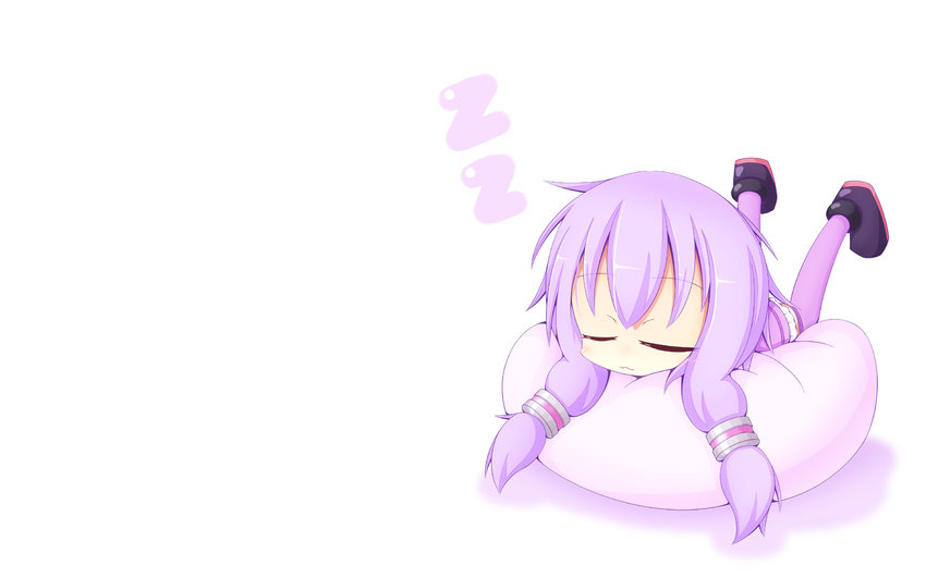 cat_smile chibi miiya_(kuroi_hako) purple_hair sleeping thighhighs vocaloid white yuzuki_yukari