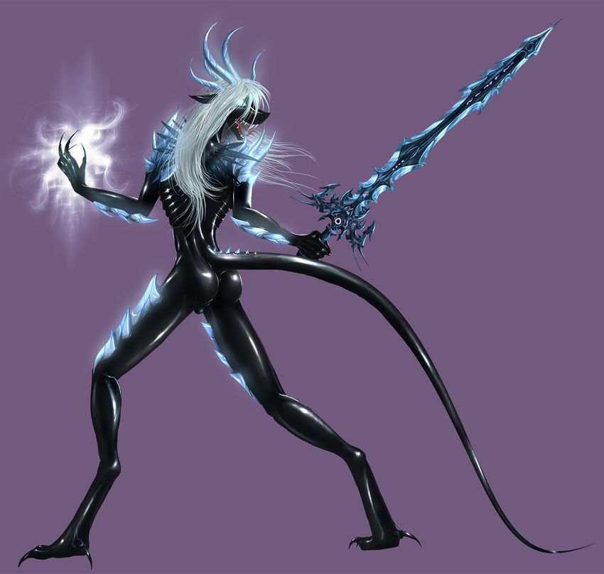 aspharyl chtonical crystals girly hair horn long-hair long_hair magic male selker solo sword sythra weapon