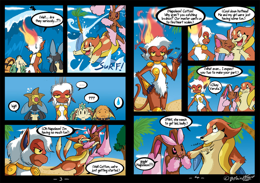 comic eeveelution female fire floatzel infernape leafeon lopunny lucario male nintendo pok&#233;mon pok&eacute;mon raichu shiny_pok&#233;mon simian smile staryu sweat text video_games webcomic