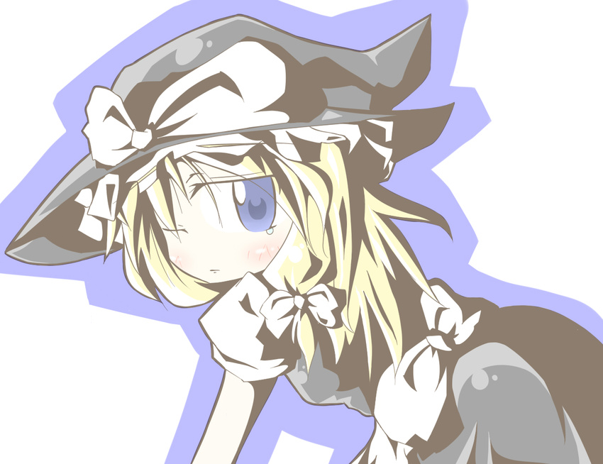 aoblue blonde_hair blue_eyes braid hat kirisame_marisa looking_back one_eye_closed solo tears touhou witch_hat