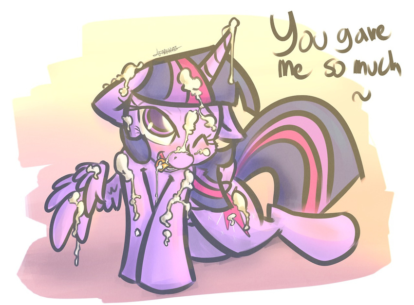 blush cum cum_in_hair cum_on_face cum_on_wings cutie_mark dialog english_text equine female feral friendship_is_magic fur hair horn horse mammal my_little_pony one_eye_closed peanutbtter pony purple_eyes purple_fur purple_hair solo text twilight_sparkle_(mlp) wings