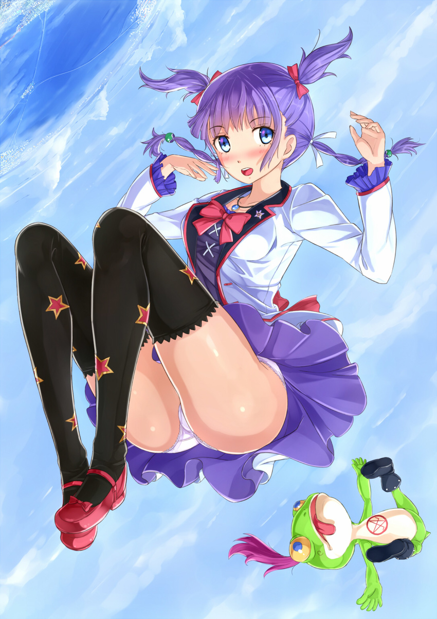 blue_eyes frog highres kazeno panties purple_hair quad_tails sudou_cecil thighhighs underwear wizard_barristers:_benmashi_cecil