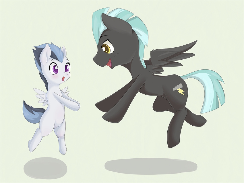 black_fur blue_hair brothers cub cutie_mark duo equine feral friendship_is_magic fur hair happy horse male mammal my_little_pony open_mouth pegasus pony purple_eyes rumble_(mlp) sibling thunderlane_(mlp) two_tone_hair wings yellow_eyes young zokkili