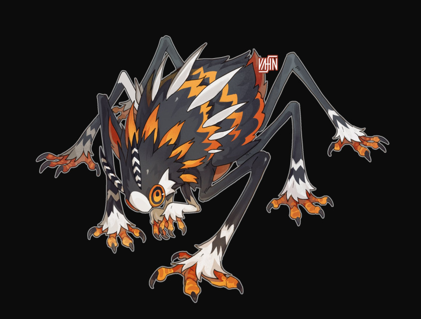 animal_focus antennae bairizuomeng black_background bug claws commentary creature from_above full_body highres looking_at_viewer multiple_legs no_humans orange_eyes original outline simple_background solo symbol-only_commentary white_outline