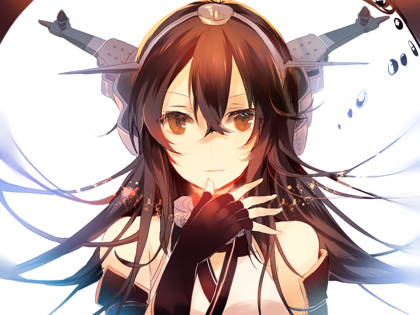bare_shoulders black_hair brown_eyes elbow_gloves fingerless_gloves gloves hairband headgear highres kantai_collection kirero light_smile long_hair looking_at_viewer nagato_(kantai_collection) solo