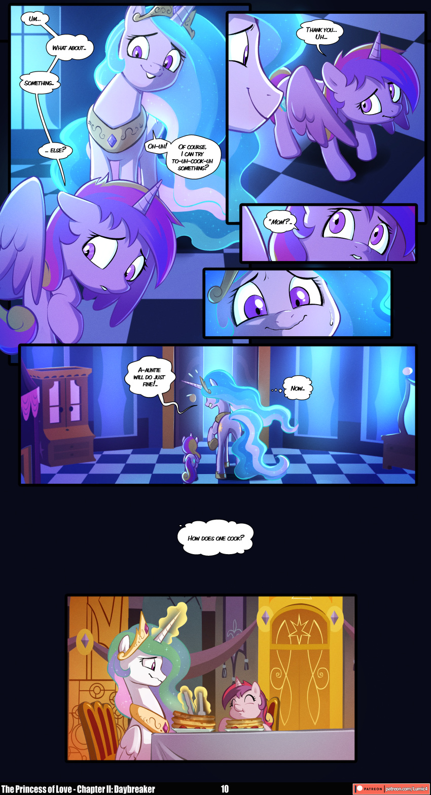 absurd_res adopted_(lore) adopted_daughter_(lore) adoptive_mother_(lore) asura-00 bedroom blue_glow blue_hues blue_light blue_lighting bodily_fluids breakfast butt canterlot canterlot_castle chair checkered checkered_floor chilllum crown cutie_mark dialogue dining_room dining_table duo ears_up english_text equid equine female feral folded_wings friendship_is_magic furniture glowing glowing_horn hair happy hasbro headgear hi_res horn inside internal_dialogue light looking_down mammal mane moonlight multicolored_hair multicolored_mane multicolored_tail my_little_pony mythological_creature mythological_equine mythology nervous nervous_smile nervous_sweat princess_cadance_(mlp) princess_celestia_(mlp) regalia smile standing sweat table tail text uncertain unsure walking wavy_mouth wavy_smile window winged_unicorn wings yellow_glow