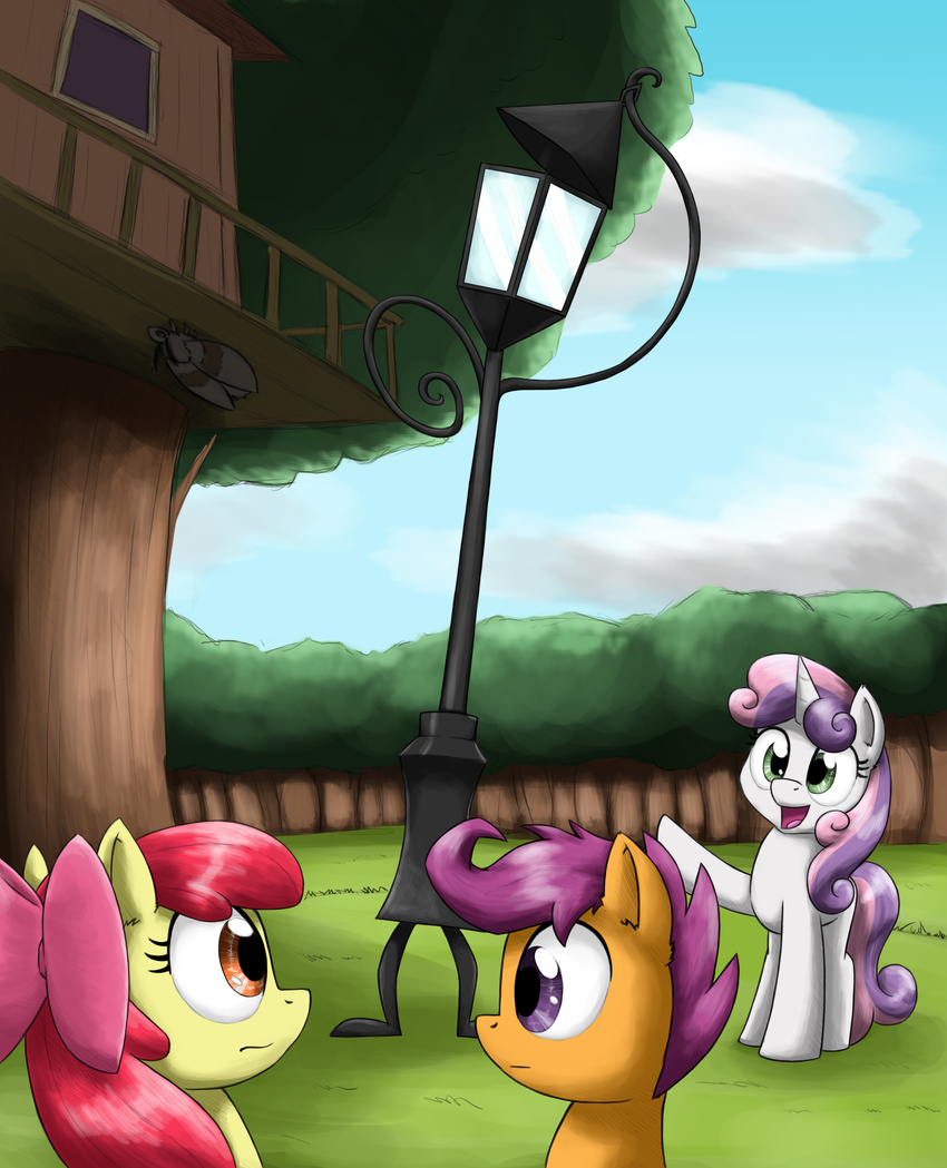 2014 apple_bloom_(mlp) arthropod cub equine female feral fluffy_the_bringer_of_darkness friendship_is_magic group horn horse insect mammal moth my_little_pony otakuap pegasus pony scootaloo_(mlp) sweetie_belle_(mlp) treehouse unicorn wings young