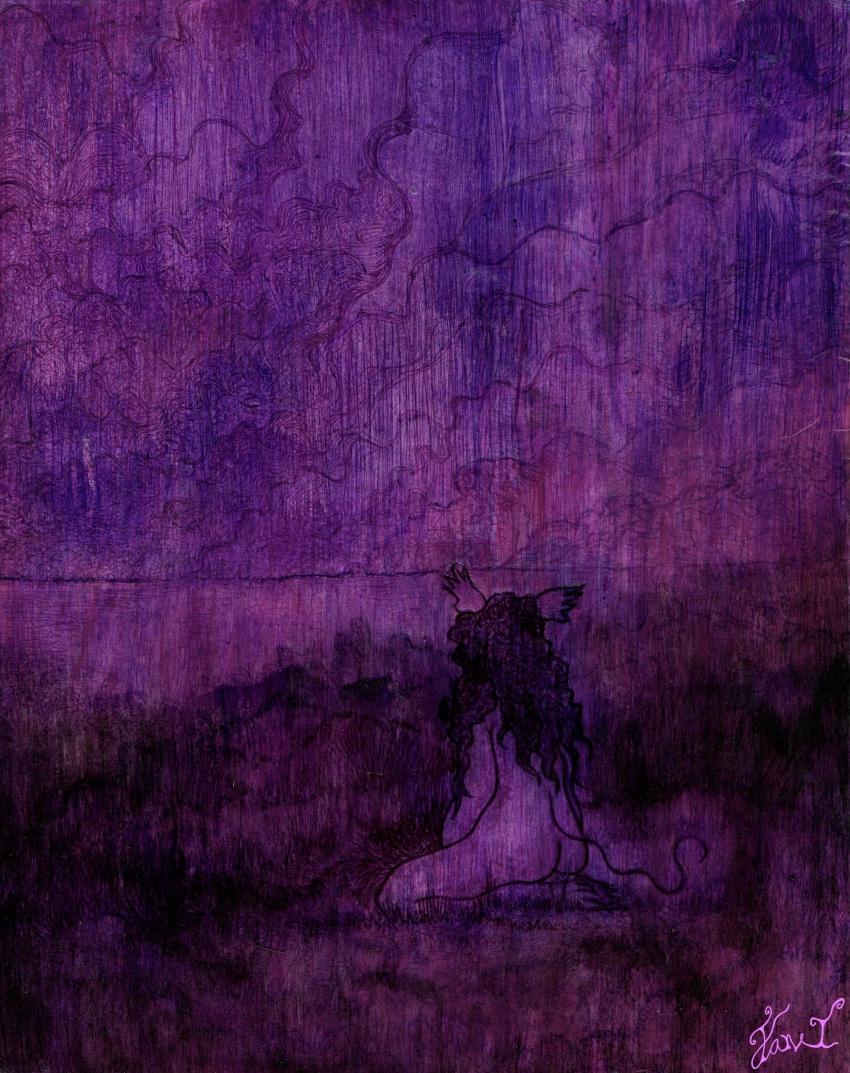 abstract_art absurd_res anthro burmecian cloud countryside curled_hair female final_fantasy final_fantasy_ix grass hair hi_res hrist_chardonnay janet_k_wallace mammal monochrome nude painting_(artwork) plant purple_background raining rodent simple_background sky skyscape solo square_enix tasteful_nudity traditional_media_(artwork) watercolor_(artwork)