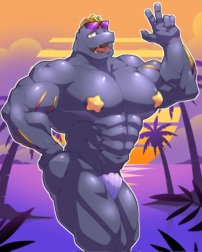 abs biceps generation_1_pokemon grey_body grey_skin hi_res humanoid machoke maldu male muscular muscular_humanoid muscular_male nintendo nipples pecs piercing pokemon pokemon_(species) ryuji_kaiyo