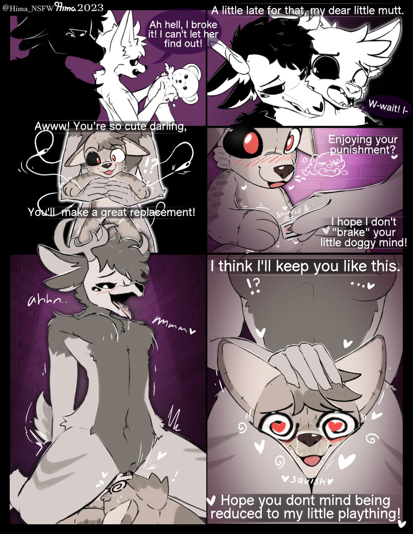 absurd_res anthro begging brainwashing canid canine caressing_head demon dialogue dominant dominant_female duo edging face_fucking facesitting female forced forced_transformation hand_on_head head_between_thighs head_pat heart_eyes heart_symbol helpless hi_res hima_nsfw humiliation immobilization intelligence_loss irrumatio looking_pleasured magic magic_user male male/female mammal mind_break moan nervous oral penile permanent_transformation plushie plushification plushophilia punishment questionable_consent sex sitting_on_another size_difference size_transformation spiral_eyes submissive submissive_male teasing transformation