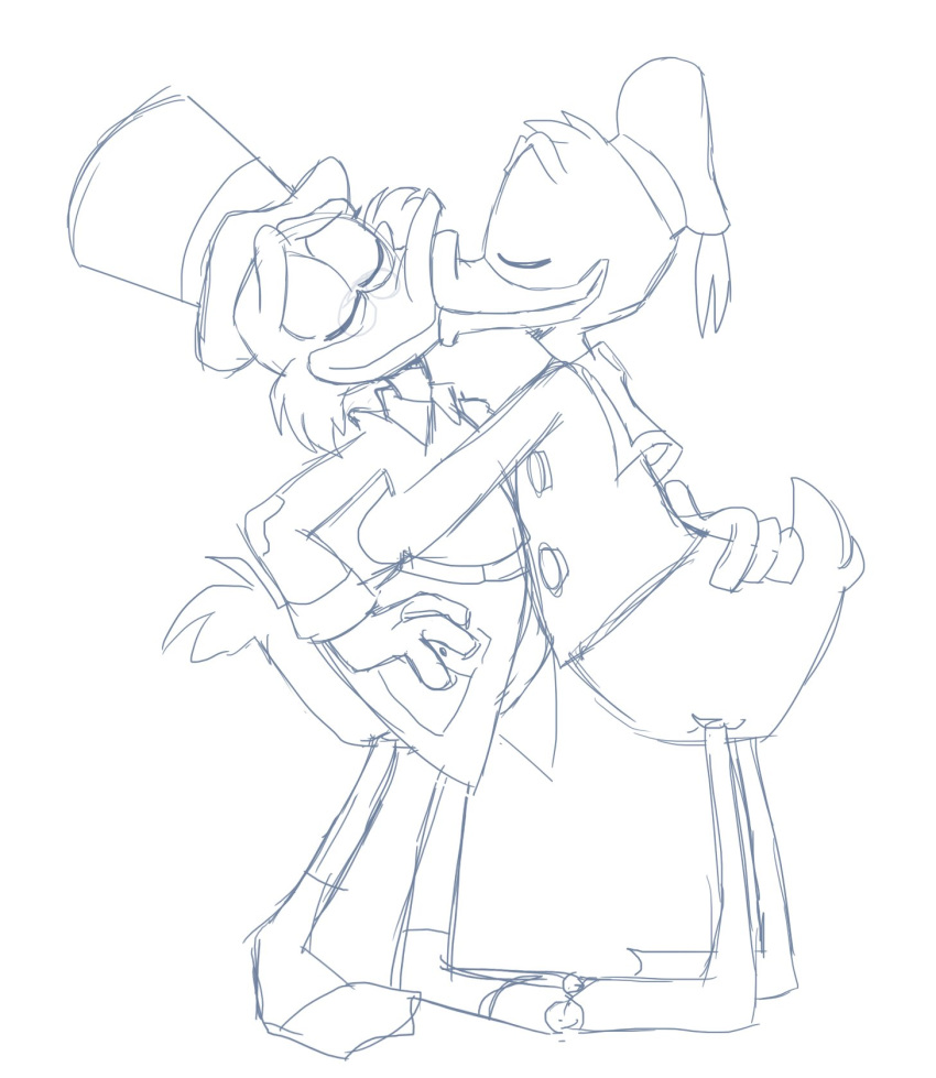 anatid anseriform anthro avian bird clothed clothing disney donald_duck duck ducktales ducktales_(2017) duo embrace eyes_closed eyewear glasses hand_on_butt hat headgear headwear hi_res igotdragons incest_(lore) kissing male male/male nephew_(lore) scrooge_mcduck uncle_(lore) uncle_and_nephew_(lore)