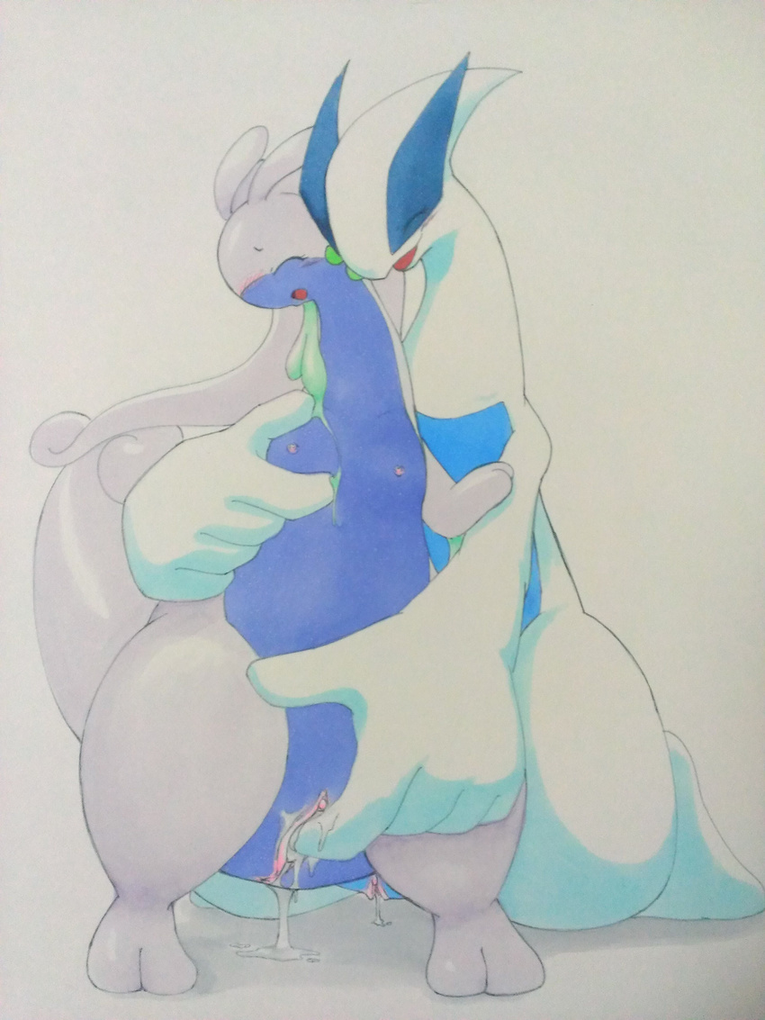 &#12500;&#12459;&#12376;&#12435; anthro blush breasts dragon duo eyes_closed female fingering goodra legendary_pok&#233;mon lesbian lugia nintendo nipples open_mouth pok&#233;mon pok&eacute;mon vaginal vaginal_fingering video_games