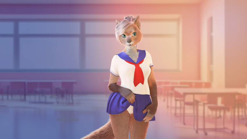 anthro arlindafox canid canine clothing female fox hi_res mammal school school_uniform uniform