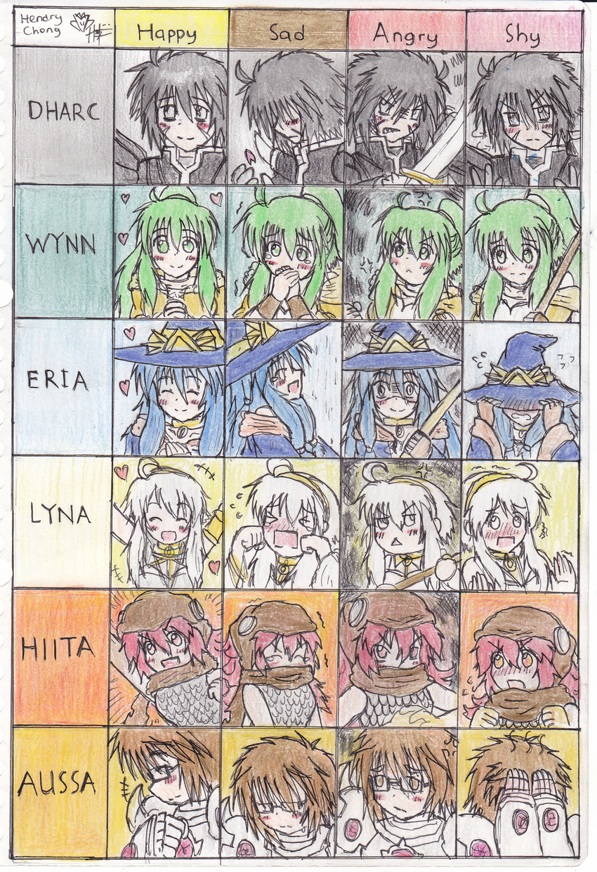 5girls absurdres ahoge anger_vein angry armor aussa black_eyes black_hair blue_eyes blue_hair blush brown_eyes brown_hair closed_eyes dark_blade dharc duel_monster eria gem-knight_alexandrite gishki_ariel green_eyes green_hair happy hat heart highres hiita jacket laval_forest_sprite long_hair lyna milla_the_temporal_magician multiple_girls ponytail red_eyes red_hair sad scar short_hair shy sword tears weapon white_eyes white_hair winda_priestess_of_gusto wynn yuu-gi-ou