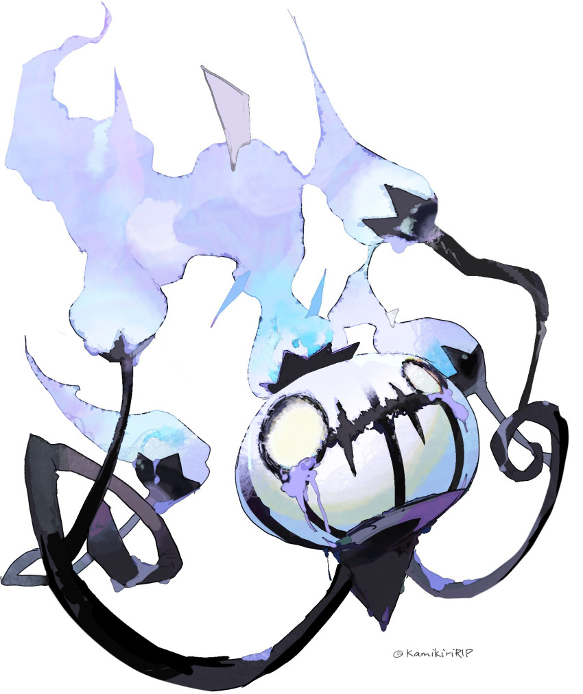 blue_fire chandelier chandelure english_commentary fire full_body ghost highres kamikiririp no_humans pokemon pokemon_(creature) purple_fire solo twitter_username white_background