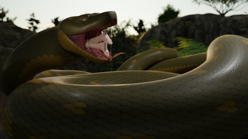 3d_(artwork) anaconda blender_(software) boa_(snake) bodily_fluids boinae digital_media_(artwork) drooling duo feral hi_res human mammal python reptile saliva scalie snake tallion vore