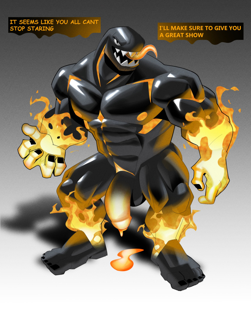 absurd_res after_transformation anthro bodily_fluids bullet_bill cum elemental_manipulation fire fire_manipulation genital_fluids genitals half-erect hi_res humanoid latex lava lava_cum male mario_bros muscular muscular_anthro muscular_male my_hero_academia nintendo nomu penis sharp_teeth solo symbiote taurodin teeth tongue tongue_out unusual_bodily_fluids unusual_cum unusual_genital_fluids