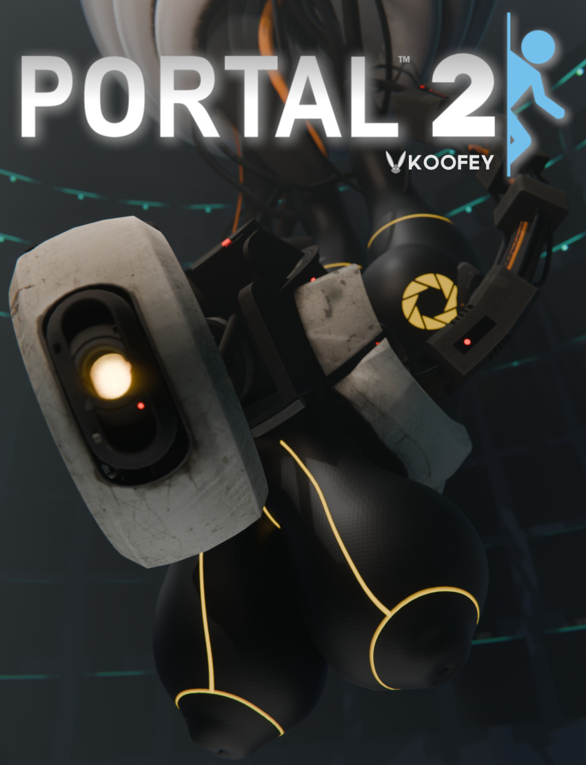 3d_(artwork) aperture_science blender_(disambiguation) blender_(software) breasts butt cleavage clothed clothing cyclops digital_media_(artwork) eevee generation_1_pokemon glados hi_res koofey logo looking_at_viewer nintendo pokemon pokemon_(species) portal portal_(series) poster valve watermark