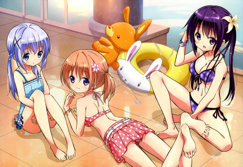 bikini cleavage gochuumon_wa_usagi_desu_ka? hoto_kokoa kafuu_chino loli nyantype scan swimsuit tedeza_rize wet