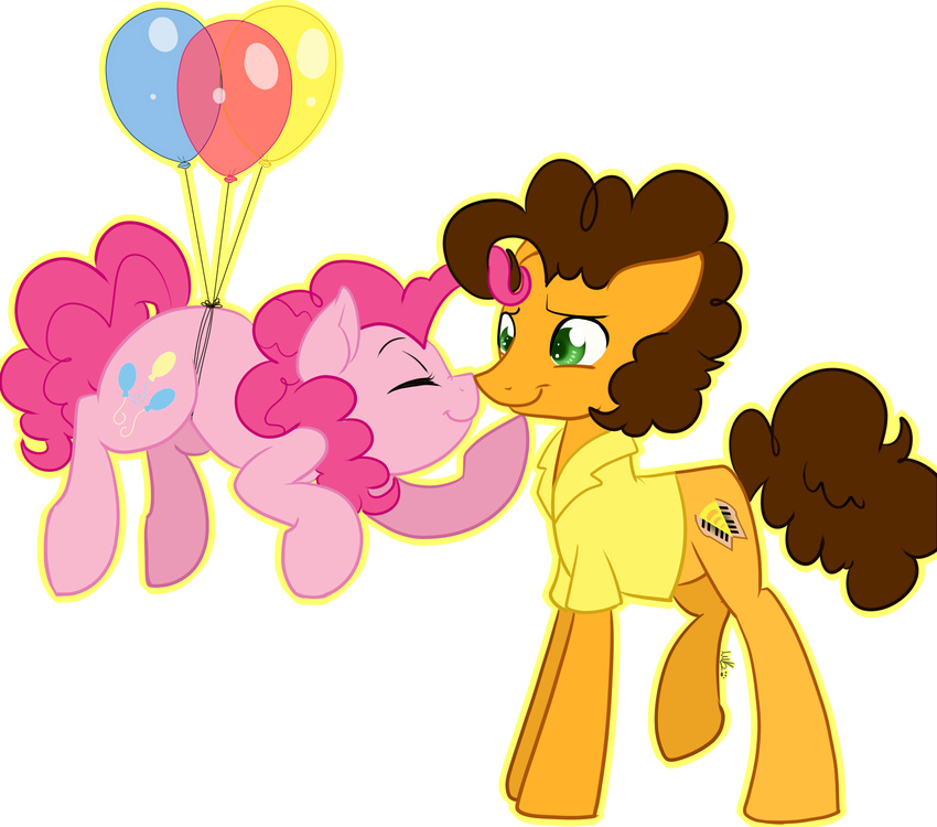alpha_channel ballons balloons bottomless brown_hair cheese_sandwich_(mlp) clothing couple cutie_mark duo equine eyes_closed female feral floating friendship_is_magic fur green_eyes hair horse kakashischika male mammal my_little_pony orange_fur pink_fur pink_hair pinkie_pie_(mlp) plain_background pony shirt transparent_background
