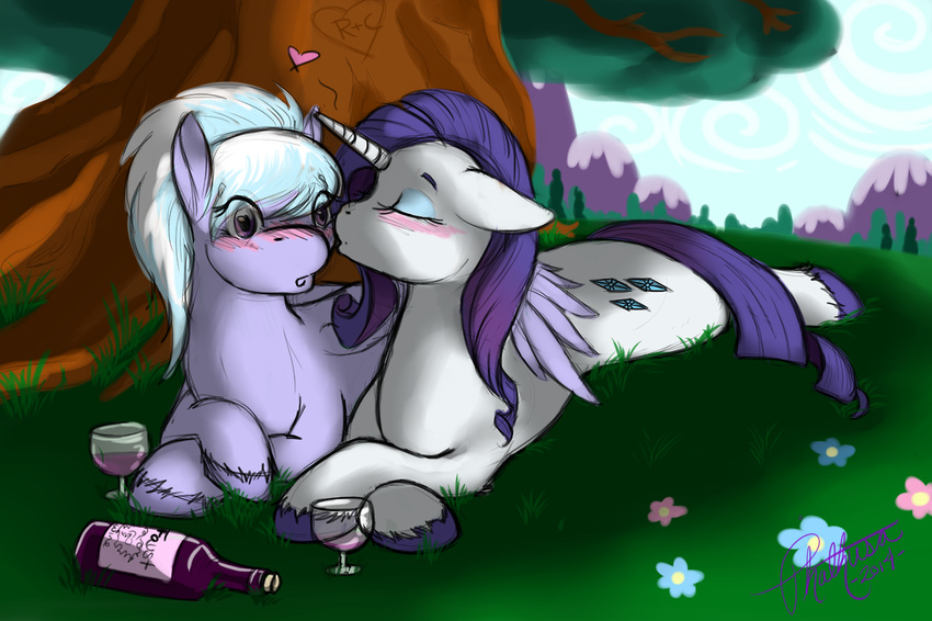 beverage cloud_chaser_(mlp) couple cutie_mark equine female friendship_is_magic horn horse kissing mammal my_little_pony pegasus phathusa pony rarity_(mlp) unicorn wine wings