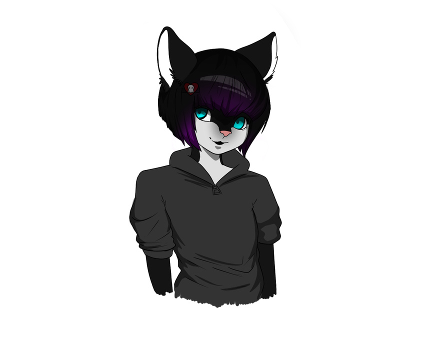 ambiguous_gender black_fur blue_eyes cat cute cyan feline femine fur girly hairclip hydra hydradeldiablo invalid_color male mammal skull smile xhydra