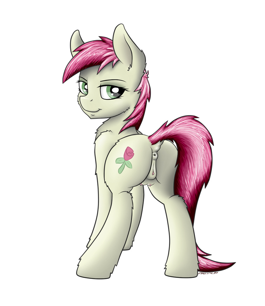 alpha_channel anus butt cutie_mark equine female feral fluffy friendship_is_magic green_eyes hair horse mammal my_little_pony plain_background pony presenting presenting_hindquarters pussy rose_(mlp) solo standing strachinthesack teats transparent_background