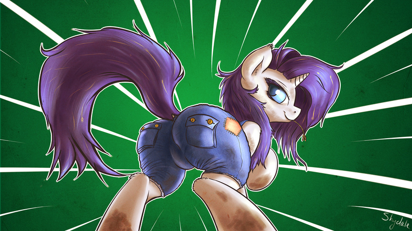 2014 blue_eyes butt dirty equine female friendship_is_magic fshydale fur hair horn horse looking_back mammal my_little_pony overalls pony purple_fur rarity_(mlp) solo unicorn wheat white_fur widescreen