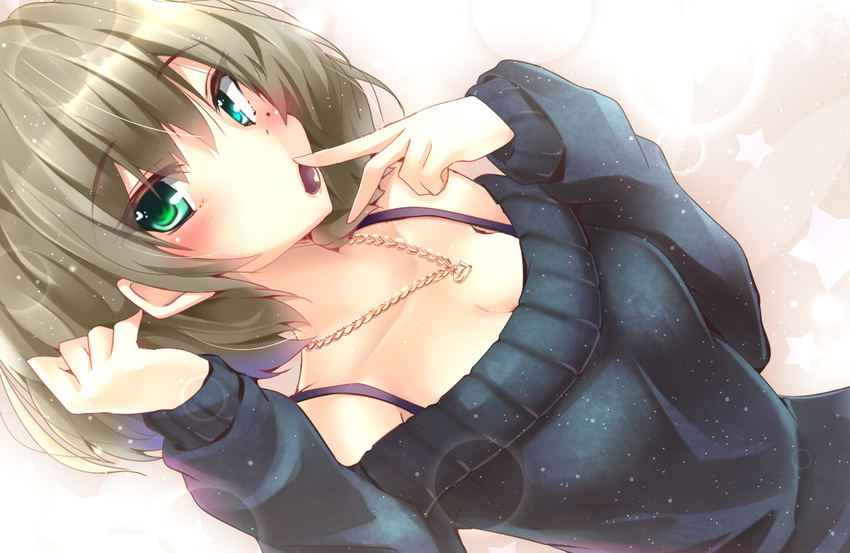 blush cleavage idolmaster idolmaster_cinderella_girls natsu necklace takagaki_kaede